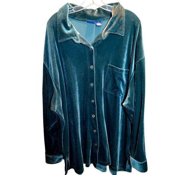 Honors 3X Green Velour Women's Soft Top Shirt Long Sleeves Plus 3XL XXXL 26W 28W - Picture 2 of 5